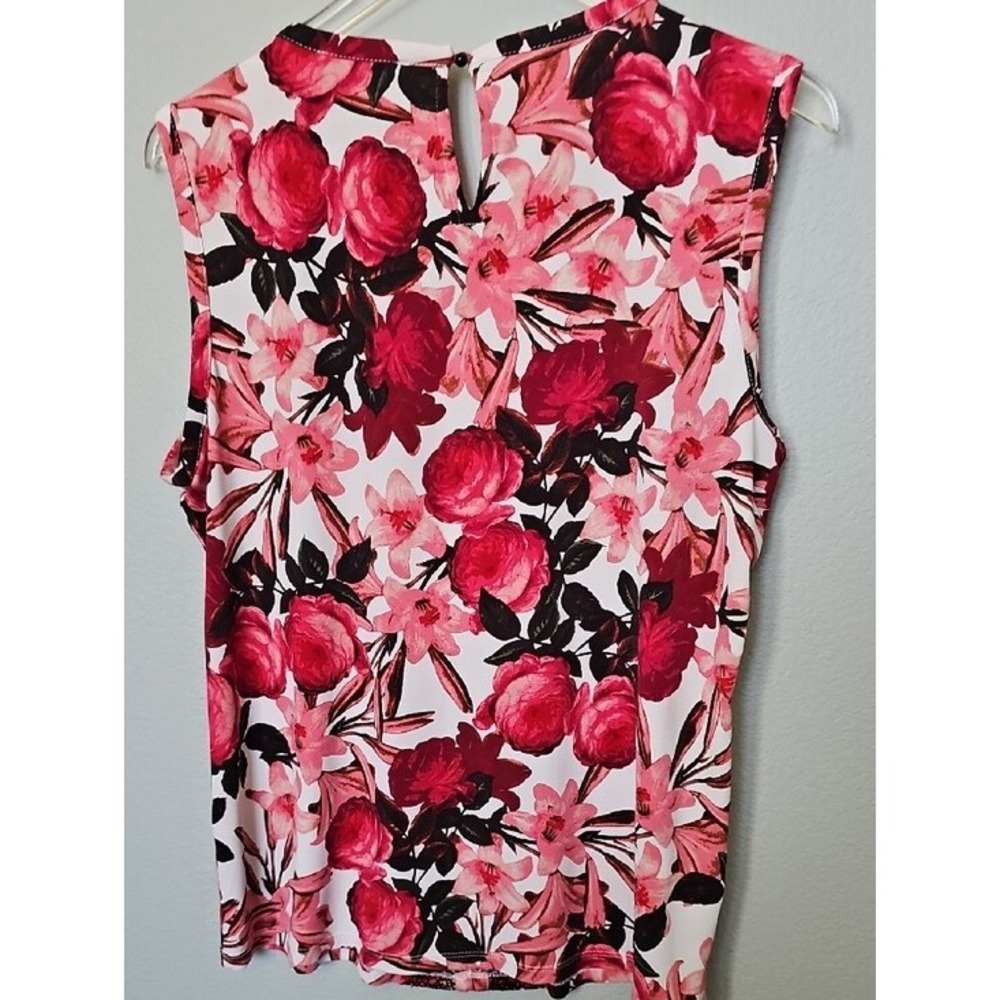 Karl Lagerfeld Paris Floral Lace Trim Keyhole Sleeveless Top XL Red Pink - Picture 6 of 7